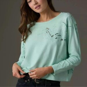 By Anthropologie Eyelet Cropped Sweatshirt Seafoam Size Medium